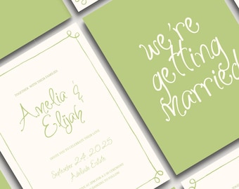 WEDDING INVITATION Template | Handwritten Spring Green (Digital Download, Canva) (5x7, A5) | 007