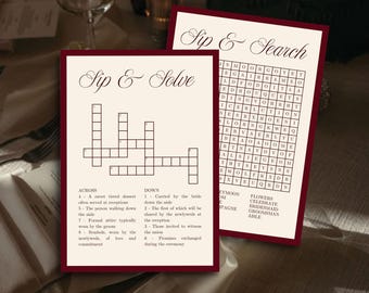 WEDDING TABLE GAMES: Sip and Solve Crossword, Word Search (Digital Download) | 008