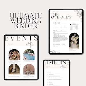 Best Wedding Planner Digital Printable - Comprehensive wedding planning kit with timelines, checklists, packing lists, floor plans, set-up guides, shot lists, contact info, and mood boards. Ideal for organising your wedding or as an engagement gift for a bride-to-be. Complete wedding binder.