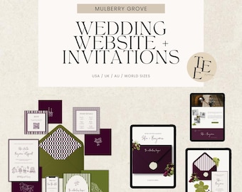 ウェディングウェブサイト + 招待状セット | Plum Green ウェブサイト、Save the Date、招待状セット（Canva、デジタルダウンロード） | 009