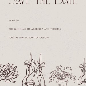 Whimsical hand-drawn save the date invitation featuring a romantic candlelit tablescape illustration and elegant serif fonts for a modern meets vintage vibe. Perfect for wedding invitations, rehearsal dinner, or the night before events.