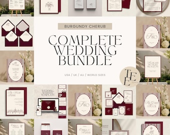 コンプリートウェディングバンドル | Burgundy Cherub ウェブサイト、招待状、Day of Stationery（Canva、デジタルダウンロード） | 008