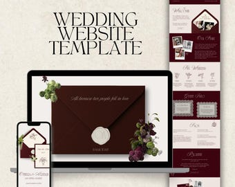 ウェディングウェブサイト + デジタルSave the Dateテンプレート | エスプレッソブラウンフローラル天使、詳細とRSVP（Canva、デジタルダウンロード） | 008