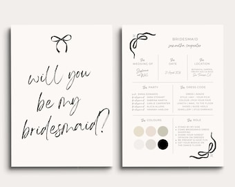 BRIDESMAID PROPOSAL CARD Template | Coquette Bow Illustration (Digital Download, Canva, 5x7 A5) | 003