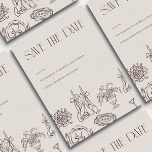 Whimsical hand-drawn save the date invitation featuring a romantic candlelit tablescape illustration and elegant serif fonts for a modern meets vintage vibe. Perfect for wedding invitations, rehearsal dinner, or the night before events.
