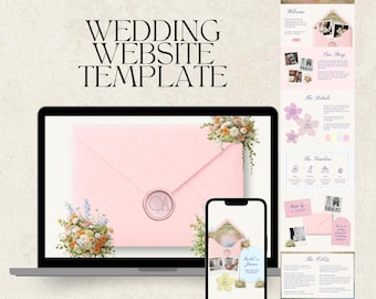 ウェディングウェブサイト + デジタルSave the Dateテンプレート | パステルフローラル春テーマ、詳細とRSVP（Canva、デジタルダウンロード）