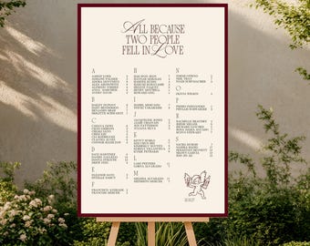 SEATING CHART Template Alphabetical | Burgundy Cherub Wedding Sign (Digital Download, Canva)