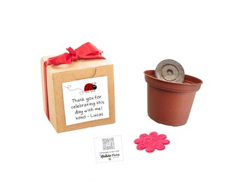 Mini Plantable Seed Paper Ladybug Themed Flower Garden Grow Kits, Unique Personalized Ladybug Birthday Party Favors & Garden Gifts