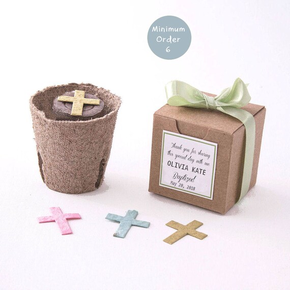 Mini Cross Themed Flower Garden Grow Kit - Personalized for Baptisms, Baby Boy or Girl Christenings, First Holy Communions, Favors & Gifts Il_570xn