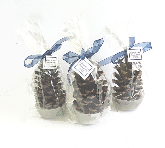 50 Pine Cone Fire Starters - Individual Clear Gift Bags - Personalized Gift Tags - Royal Blue Winter Wedding Favors or Bridal Shower Favors Il_570xn