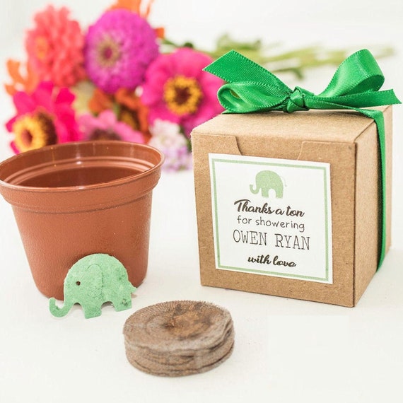 Plantable Seed Paper Elephant Mini Garden Baby Shower Favors, Baby Boy, Girl, or Gender Neutral Baby Shower Favor, Personalized Elephant Tag Il_570xn