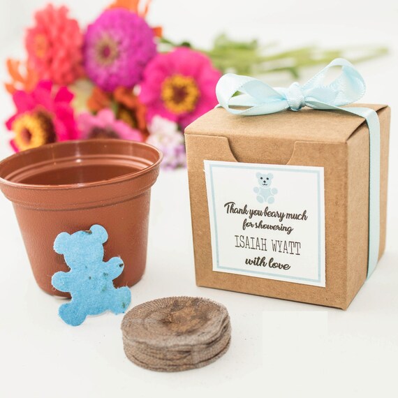 Baby Bear Baby Shower Favor Mini Flower Garden Gift Set - Personalized Plantable Seed Paper Bear for Boy, Girl & Gender Neutral Baby Showers Il_570xn