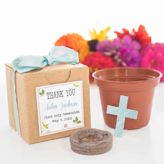 Mini Seed Paper Cross Garden Kit Party Favor Gift - Customized & Personalized - Boy or Girl Baptism Christening - Minimum Order 6 Il_570xn