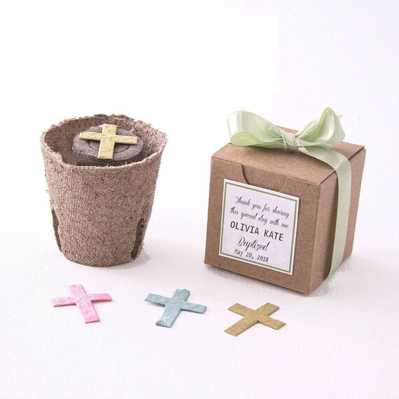 Mini Cross Themed Flower Garden Grow Kit - Personalized for Baptisms, Baby Boy or Girl Christenings, First Holy Communions, Favors & Gifts Il_570xn