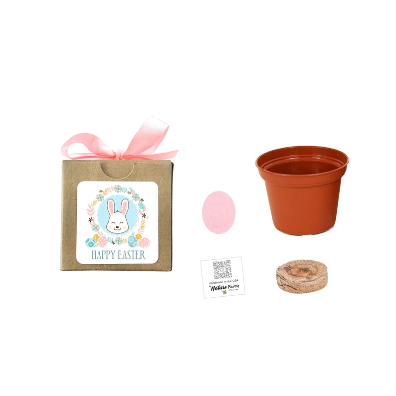 Seed Kit Easter Gifts for Kids & Adults, Boys and Girls, Fun, Educational Garden Gift, Easter Basket Filler, Easter Party Favor, Easter Gift pink egg/pink ribbon