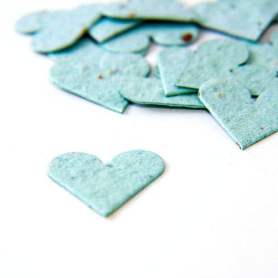 100 Light Blue Confetti Seed Paper Hearts "Let Love Grow" Wedding Favor Table Decoration Bridal Shower Favor Thank You Cards or Invitations Il_570xn