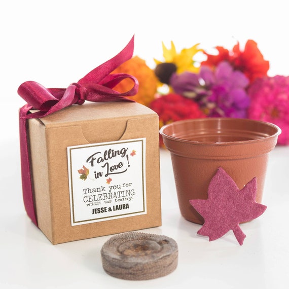 Mini Leaf Themed Garden Grow Kit with Flower Seeds - Personalized Favors | Fall Weddings, Bridal Showers, Autumn Themed Parties Il_570xn