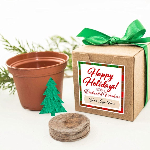 Christmas Tree Grow Kit Gift Ready Plantable Paper Happy Holidays Evergreen Tree Seeds, Christmas Party Favor, Ornament, Stocking Stuffer Il_570xn