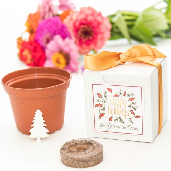 Mini "Grow A Tree" Garden Gift Set Holiday Party Favors, Unique Personalized Gift Idea "Happy Holidays" Gift Box, Bulk, Quantity Discounts Il_570xn