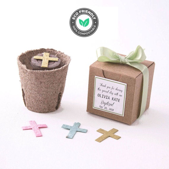 Mini Cross Themed Flower Garden Grow Kit - Personalized for Baptisms, Baby Boy or Girl Christenings, First Holy Communions, Favors & Gifts Il_570xn