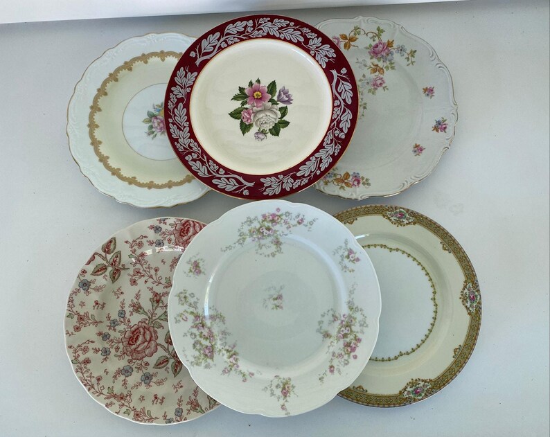 Set of 6 Vintage Dinner Plates - Cottagecore Mix and Match - England ...