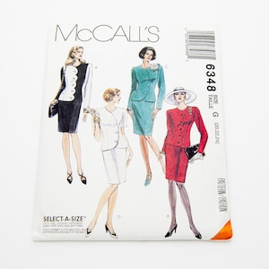 Patrón de costura vintage McCall&#39;s 6348: vestido, chaqueta sin forro y falda (talla G 20-22-24)