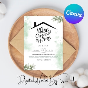 Housewarming Party Invitation, Eucalyptus Home Sweet Home House Warming Invitation, Editable Printable Digital Housewarming Invite Template