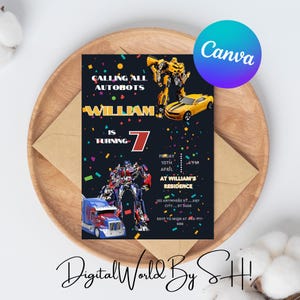 Convite de aniversário editável do Rescue Bots Transformer, modelo de convite de aniversário para impressão, Evite de aniversário de transformadores digitais, aniversário de meninos