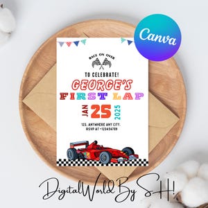 Editable Race Car Birthday Invitation, Sport Race Car Invite, Boys Invitation, Car Birthday Invitation, Racing Car, Editable Canva Template