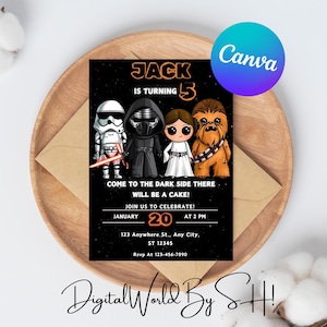 Convite de aniversário de Star Wars, festa de Star Wars, aniversário de Star Wars, convite de Star Wars autoeditável, convite de festa de aniversário para impressão