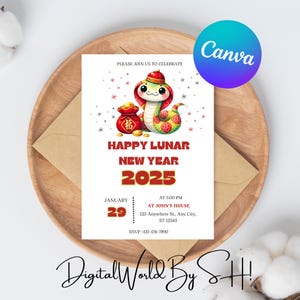 Carte d'Invitation nouvel an lunaire, carte d'Invitation nouvel an chinois 2025, nouvel an lunaire 2025, téléchargement numérique, Invitation nouvel an imprimable