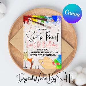 Sip and Paint Party Invitation,Editable Paint & Sip Party Invite,Wine and Paint Birthday Invite,Digital Sip and Paint Invite,InstantDownload