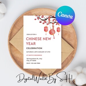 Editable Chinese New Year Birthday Invitation, and Lunar New Year Party Celebration for Any Age, Lunar New Year Party Invitation