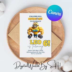 Minions Birthday Invite Editable Yellow Birthday Invitation | Kids Birthday Invite | Canva Template for Digital Download