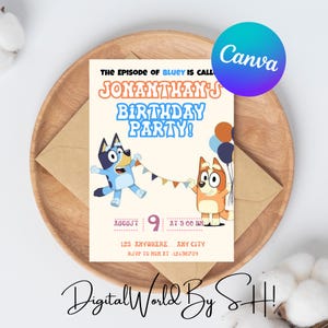 Bluey Girl Party Digital Invitation, Bluey Birthday Invitation Template, Girl Party Printable Invite, Girl Birthday Invitation