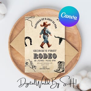 First Rodeo Invitation Template, Wild West Birthday Invite, Boy Cowboy Birthday Invitation, My 1st Rodeo Invitation, 5x7 DIY Editable Canva