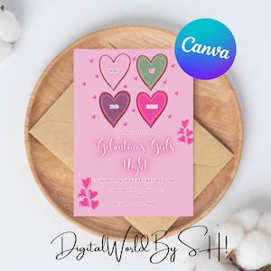 Galentine&#39;s Invitation Girls Galentine Party Girl&#39;s Night Invite Editable Valentines Invitation Cute Hearts Template Custom Valentine