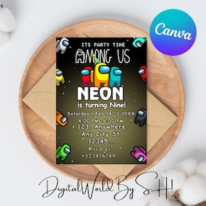 Editable Among us invitation Birthday Invitation, Kids Birthday Invitation,Amoung us Game invite, Digital Editable Personalized Canva