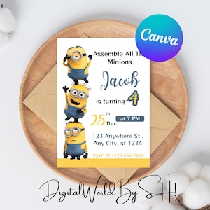 EDITABLE Minion Birthday Invitation, Minion Birthday Card, Digital Invitation, Printable Invitation, Editable Template