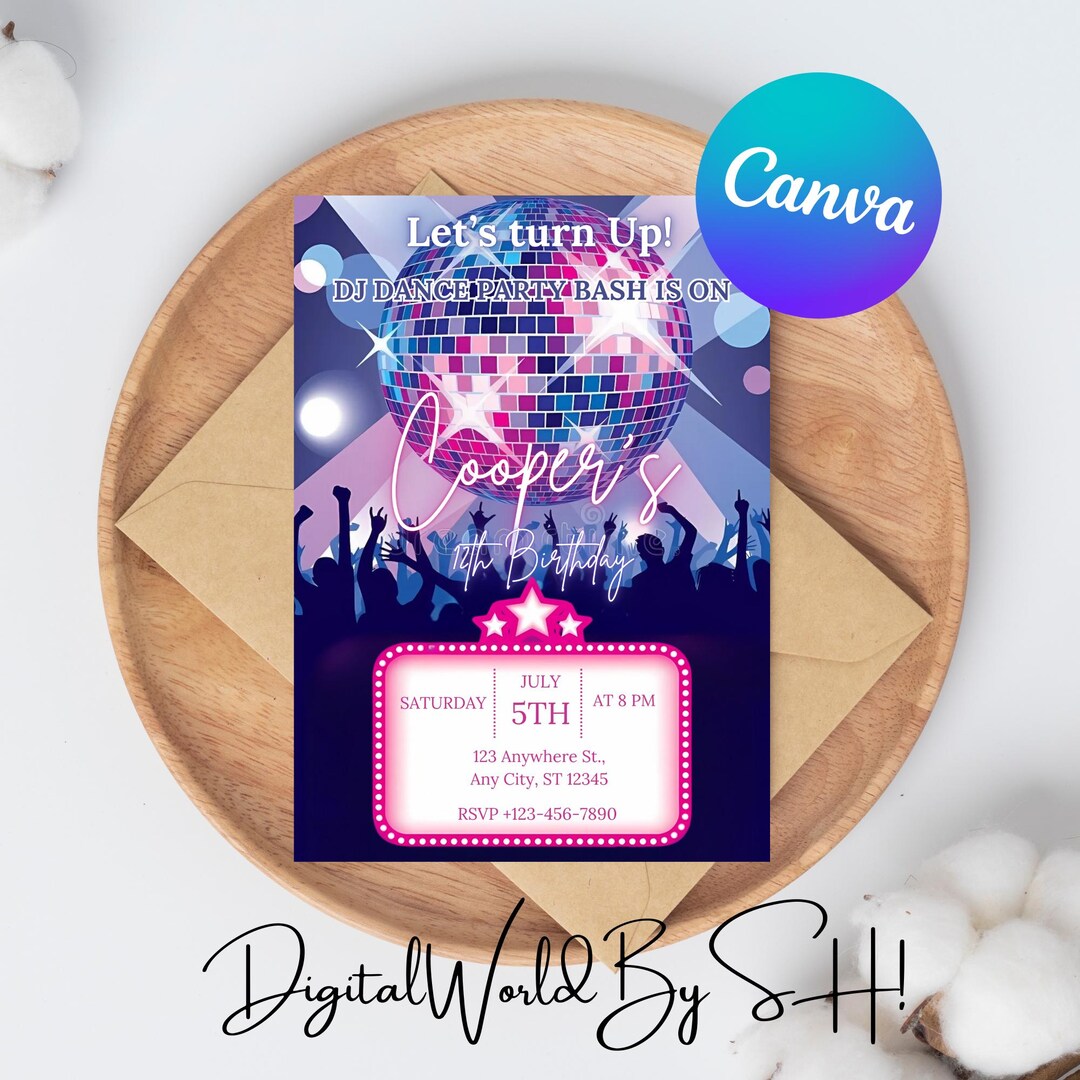 Editable DJ Dance Party Birthday Invitation for Boys, Glow in the Dark ...