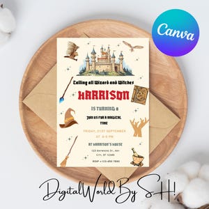 Wizard Birthday Party Invitation Editable Template, Wizard Birthday Invite, Printable Magical Wizardry Birthday Party Invite, Magic Invite