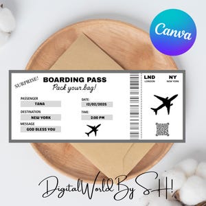 Birthday Airplane Ticket Printable, Surprise Trip Ticket, Boarding Pass, Birthday Gift, Surprise Vacation, Editable Airplane Ticket