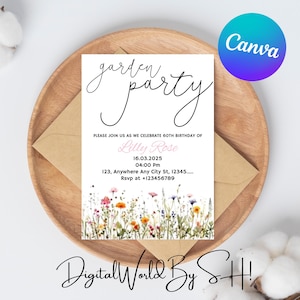 Editable Floral 1st Birthday Invite, Wildflower Birthday Party Invitation Template, Garden Party Birthday, Girls Birthday Flower Invitation