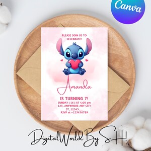 Editable Stitch Birthday Invitation, Printable Birthday Party Invitations, Digital Kids Party Invite, Stitch Birthday Invitation Template