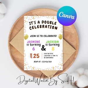 Joint party invitation, Sibling birthday invitation, Double Birthday Invitation, Two Birthday Invite, Invitation, Joint Birthday Invite