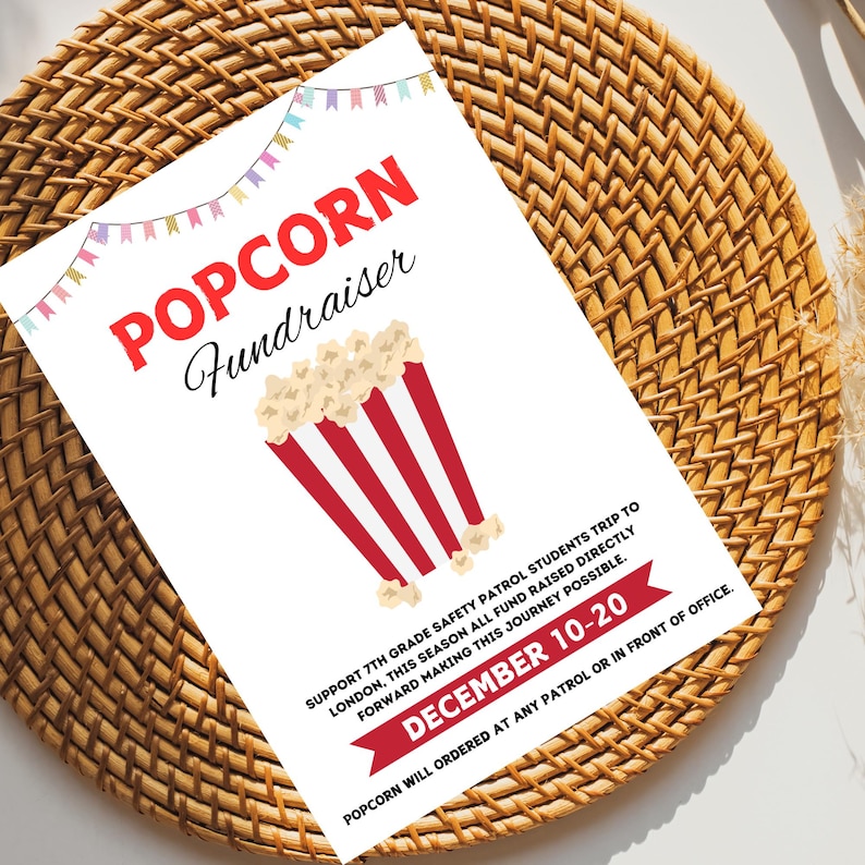 Editable Popcorn Fundraiser Flyer, Printable PTA, PTO, School Church ...
