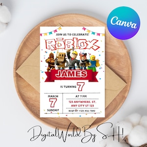 Editable Roblox Invitation, Roblox Invite, Game Party, Roblox Boys Birthday Invitation Template, Game Birthday, Kids Roblox,Canva download