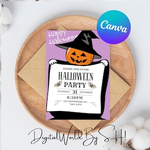 Invito alla festa di Halloween vintage, modello di invito alla festa di Halloween per adulti, invito alla festa di Halloween in costume, invito alla festa di Halloween