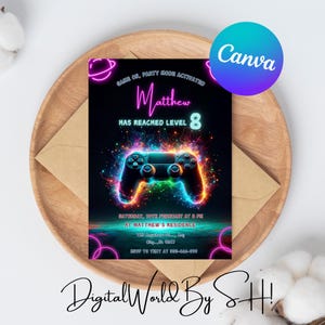 Gamer Editable Video Game Birthday Invitation, Gamer Girl Birthday Party, Neon Game Level Up Birthday Party, Glow Game Party LEVEL UP INVITE