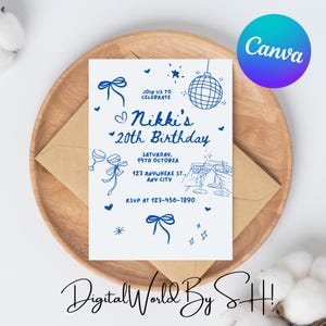 Hand Drawn Twenty Birthday Invitation, 20th Birthday Coastal Cowgirl birthday, Dirty Thirty Invite Editable Template Doodle Style